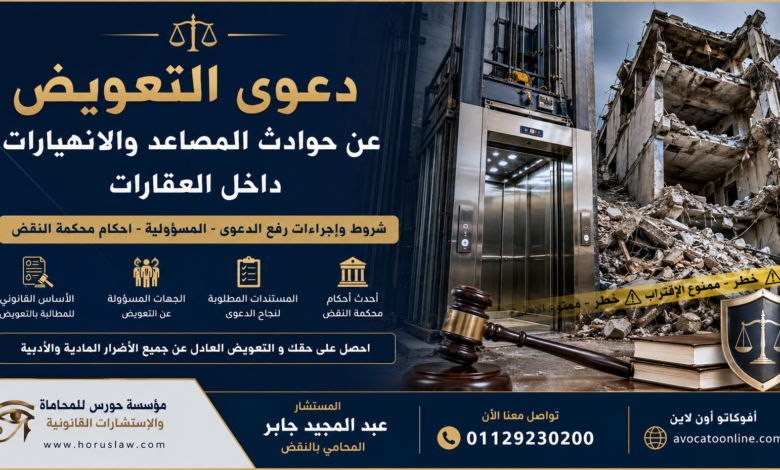 التعويض عن حوادث المصاعد وانهيار العقارات في مصر | متى يحق لك رفع الدعوى والحصول على تعويض مالي كبير؟