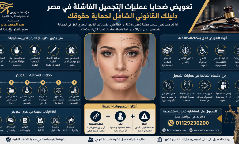 تعويض ضحايا عمليات التجميل الفاشلة في مصر | شروط إثبات الخطأ الطبي والحصول على أعلى تعويض